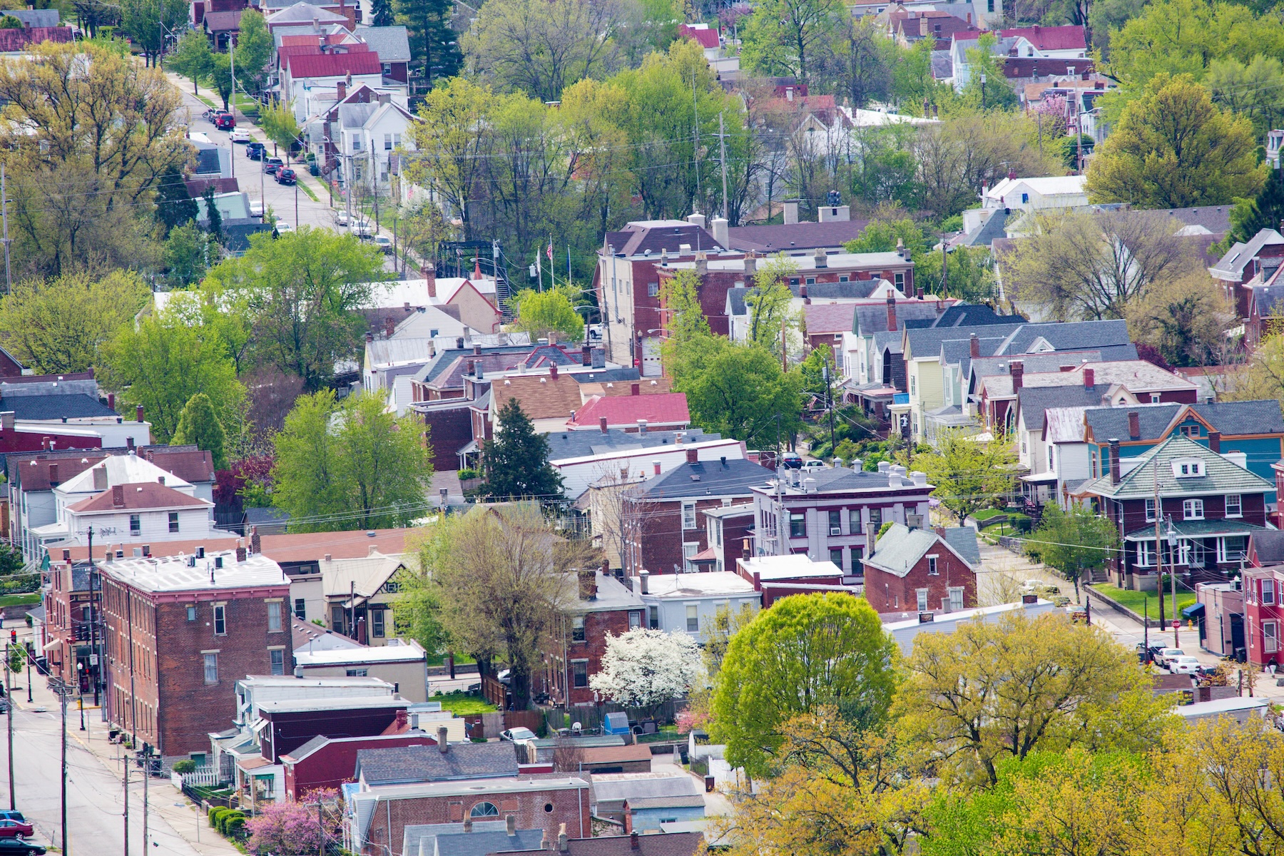 Aerial view of houses and building in Covington Kentucky