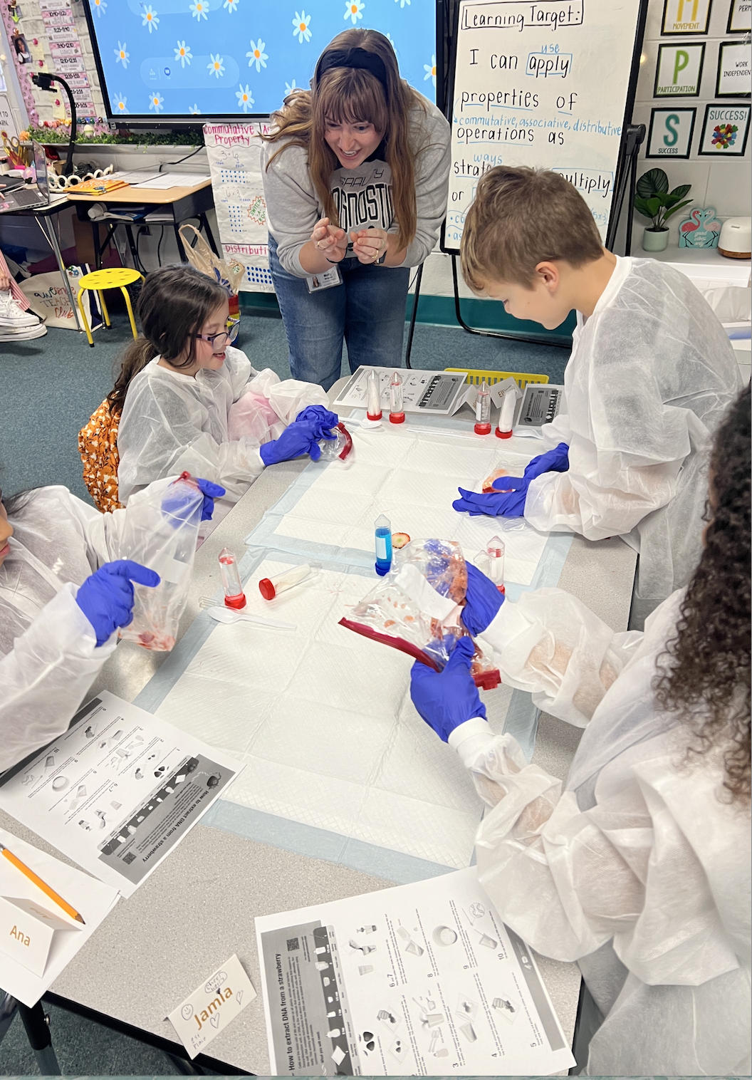 Students at John G. Carlisle Elementary School extract DNA from strawberries
