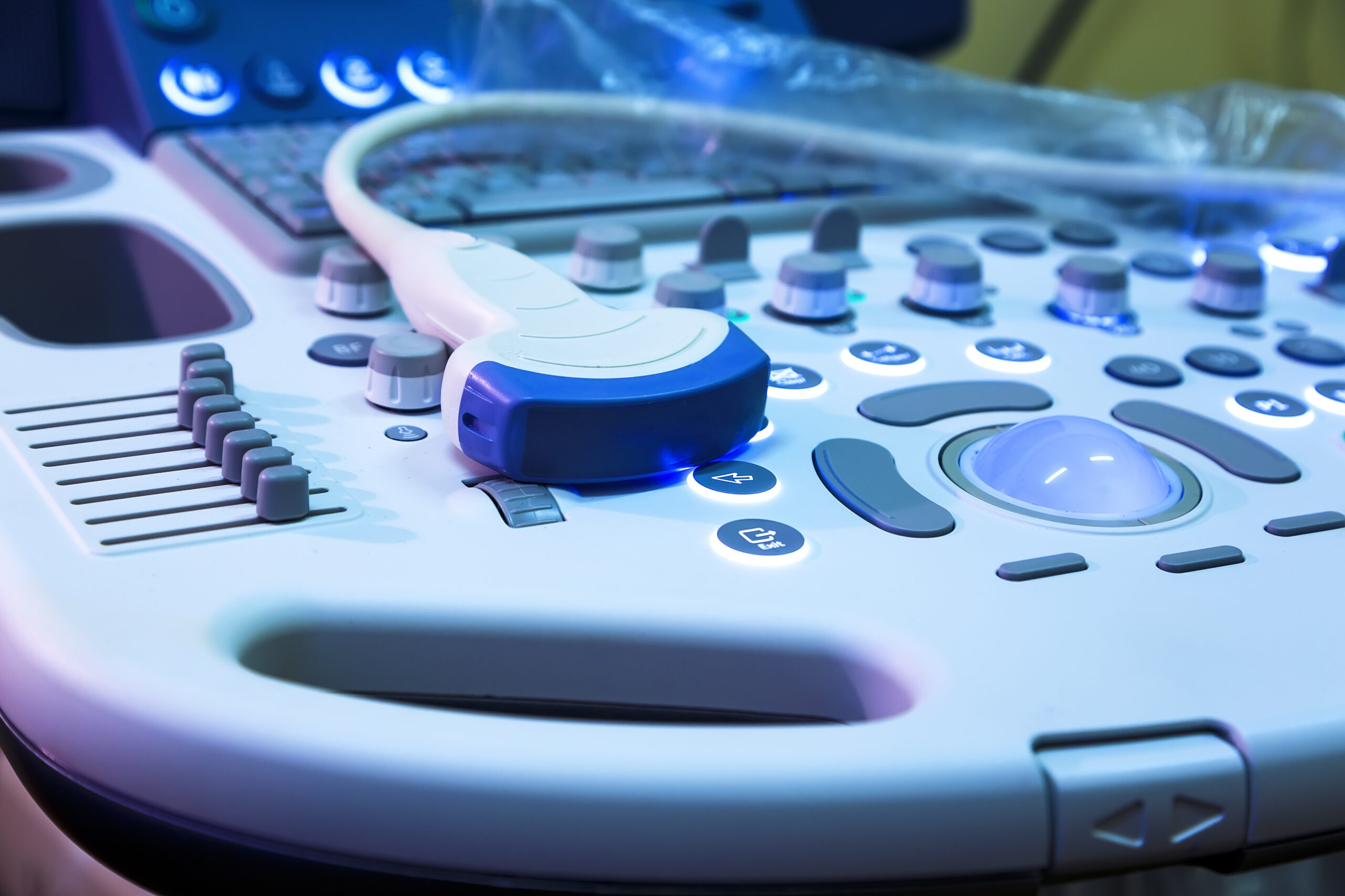 Detail of computer ultrasound with x-ray in modern medicine Innovative Medical Device closeup